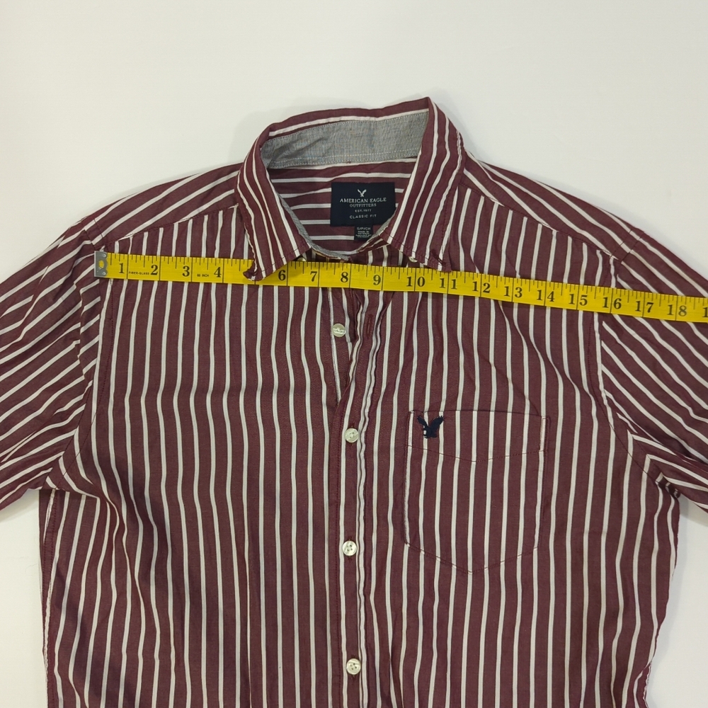 American Eagle Burgundy & White Striped Button Down Shirt - Mens Size Small - Picture 8 of 11